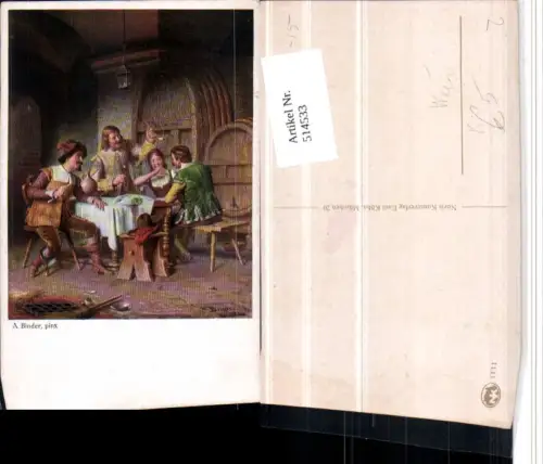 514533,Künstler AK A. Binder Personen Alkohol Wein Zigaretten