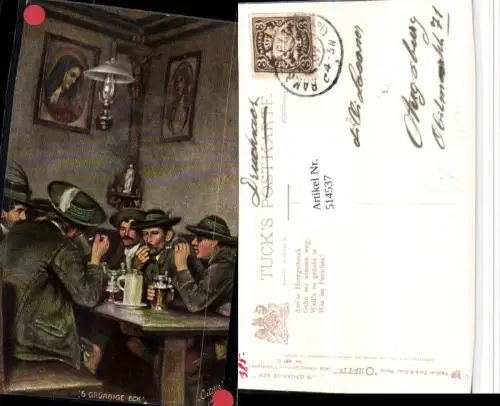 514537,Künstler AK Grüabige Eck Oberbayerische Volkstypen Typen Bier pub Tuck 497B