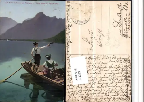 521399,Brauchtum Echo-Schießen am Königssee Tracht Boot Bergkulisse