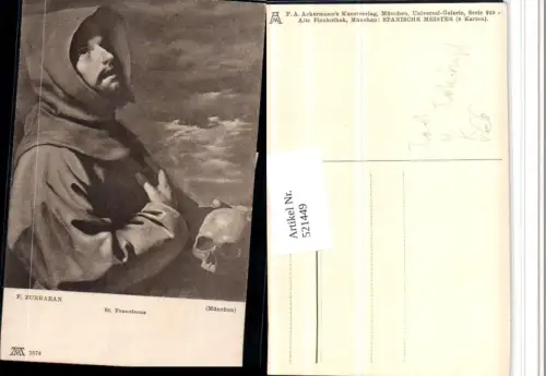521449,Künstler AK F. Zurbaran St. Franciscus Tod Totenkopf pub Ackermann 2574