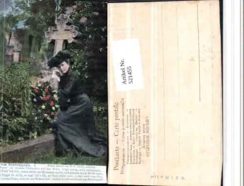 521455,Künstler AK Am Elterngrab Frau Grabmal Tod