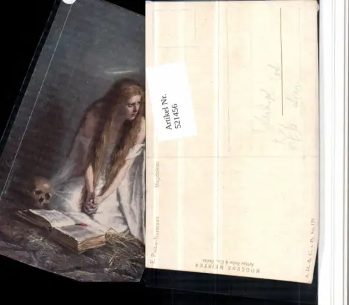 521456,Künstler AK Pastor-Normann Magdalena Tod Totenkopf Lesen