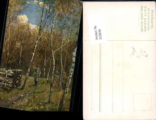 553030,Künstler AK Jagd Jäger Tiere Birke Wald Birken