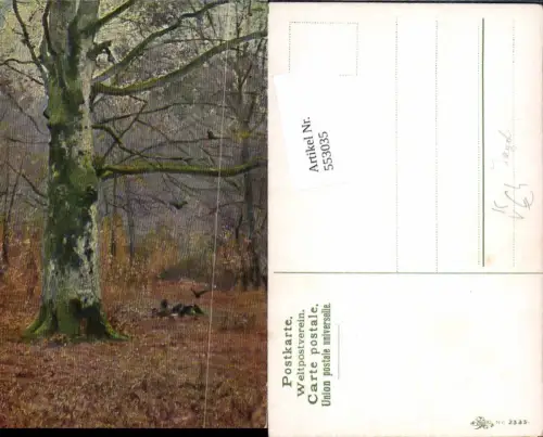 553035,Künstler AK Jagd Jäger Tiere Wald Bäume Baum pub Erika 2335