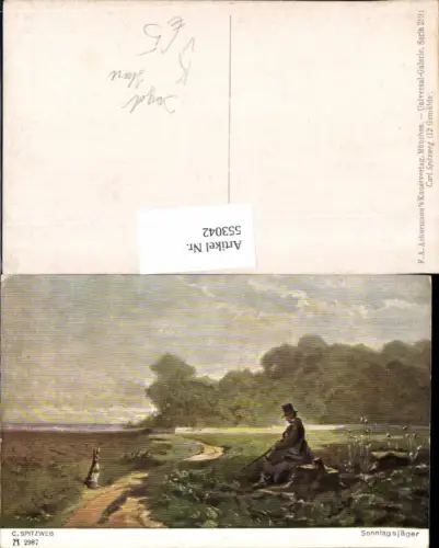 553042,Künstler AK Carl Spitzweg Jagd Jäger Tiere Hase pub Ackermann 289