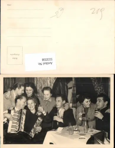 553358,tolle Foto-AK Feier Alkohol Bier Wein Ziehharmonika Musik