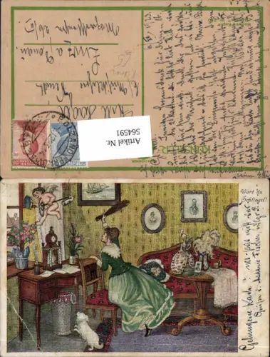 564591,tolle AK Märchen Moderne Kunst Amor Frau Biedermeier