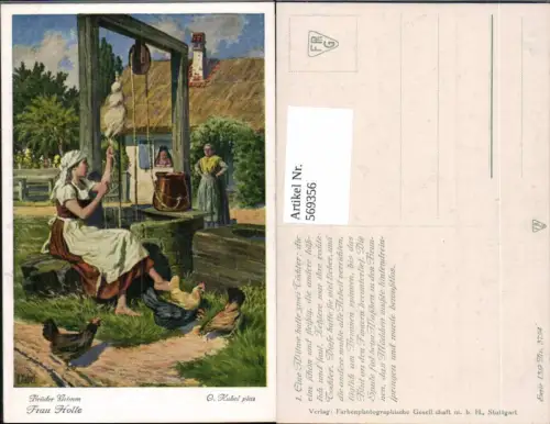 569356,Künstler AK O. Kubel Brüder Grimm Märchen Frau Holle Spinnen Brunnen