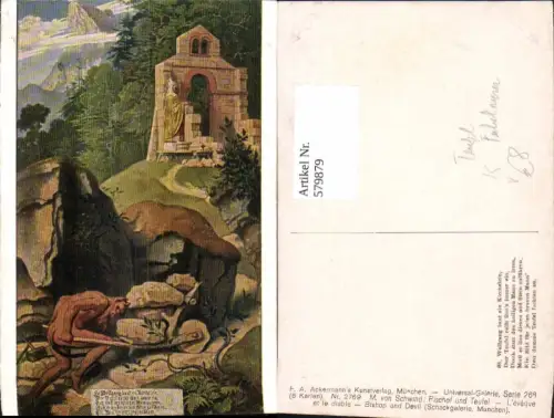 579879,Künstler Ak M. v. Schwind Bischof u. Teufel Fabelwesen pub F. A. Ackermann 268/2769