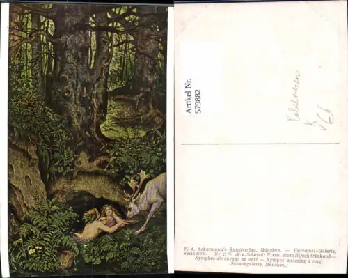579882,Künstler Ak M. v. Schwind Nixen einen Hirsch tränkend Fabelwesen pub F. A. Ackermann 213b/2173