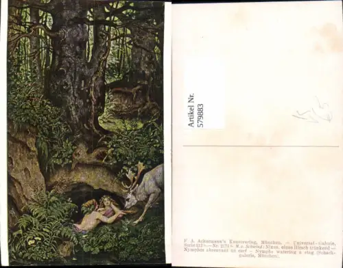 579883,Künstler Ak M. v. Schwind Nixen einen Hirsch tränkend Fabelwesen pub F. A. Ackermann 213b/2173b