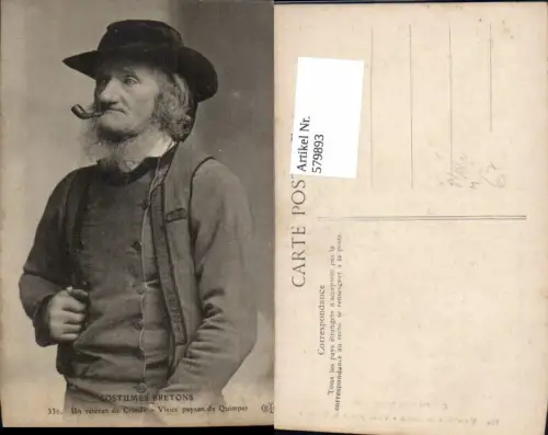 579893,Rauchen Mann Bart Hut Pfeife Costumes Bretons France Tracht