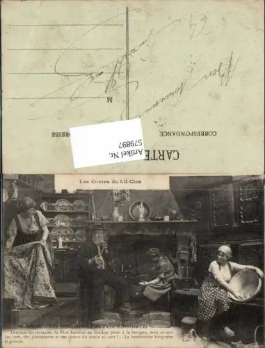 579897,Rauchen Les Contes du Lit Clos Pere Antoine alter Mann Pfeife Frauen Hausarbeit Stube
