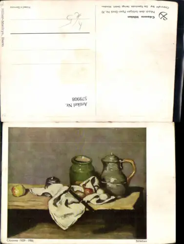 579908,Künstler Ak Cezanne Obst Messer Krug Stillleben Essen