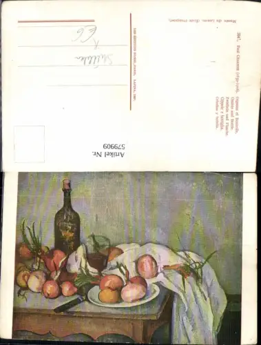 579909,Künstler Ak Paul Cezanne Zwiebeln u. Flasche Stillleben Essen