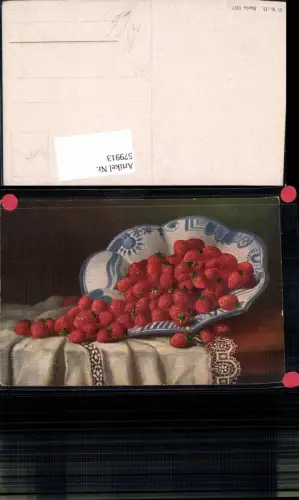 579913,Künstler Ak Erbeeren Früchte Schale Stillleben Essen
