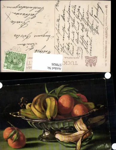 579926,Künstler Ak Fritz Hildebrandt Früchte Stillleben Essen pub Raphael Tuck Sons 582