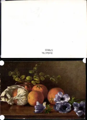 579933,Künstler Ak M. Billing Orangen Blumen Stillleben Essen