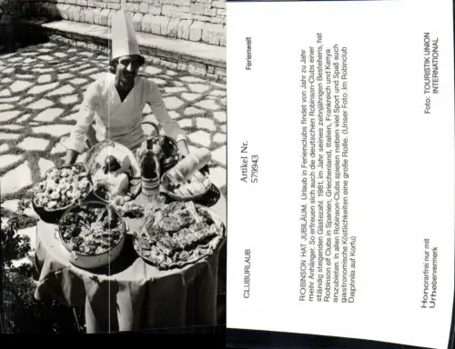 579943,Cluburlaub Ferienwelt Robinson Daphnila Korfu Koch m. Essen Retsina Wein Reklame