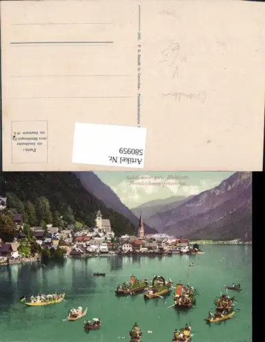 580959,Hallstatt Fronleichnamsprozession auf Booten Brauchtum Brauch pub F. E. Brandt 573