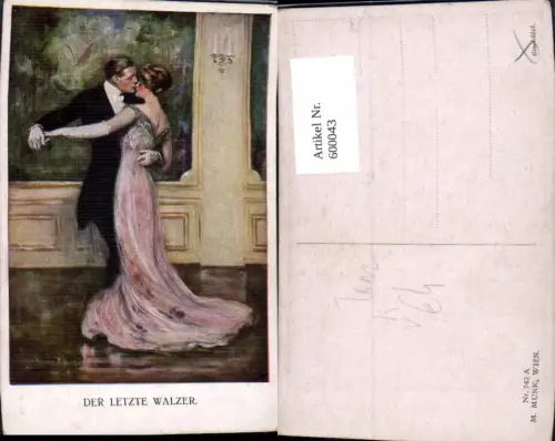 600043,Künstler Ak Clarence F. Underwood Der Letzte Walzer Paar Tanzen pub M. Munk 742A