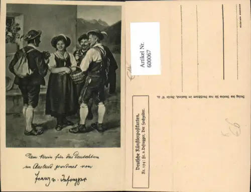 600067,Künstler Ak Franz v. Defregger Der Hochzeiter Rauchen Frau u.Männer Pfeife rauchend Tracht