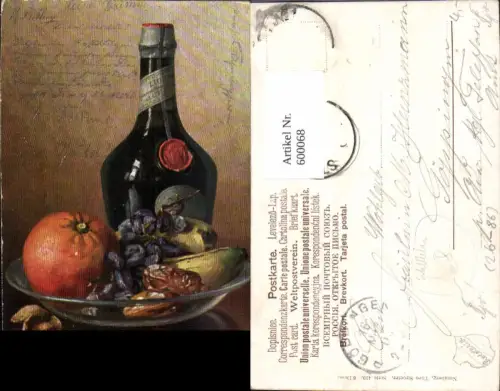 600068,Künstler Ak M. Billing Stillleben Orange Bananen Obst Liqueur Likör Flasche Essen Trinken