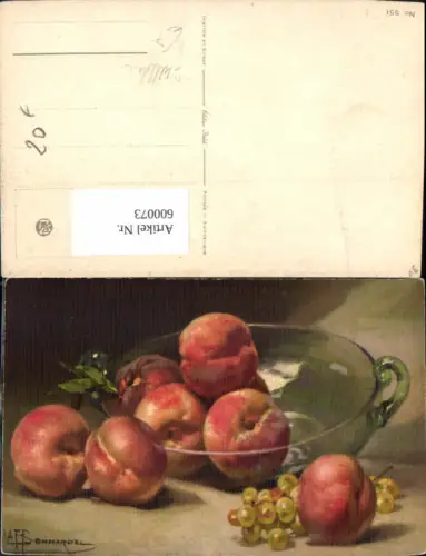 600073,Künstler Ak A. F. Brunnardel Stillleben Pfirsiche Obst Weintrauben Essen Trinken