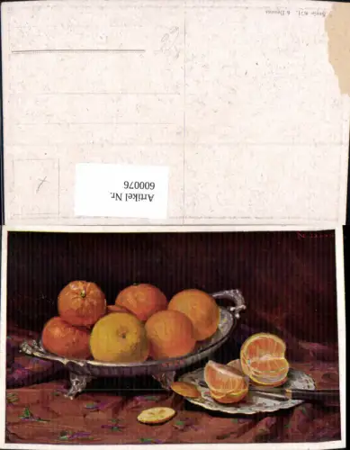 600076,Künstler Ak Stillleben Orangen Obst Messer Essen Trinken