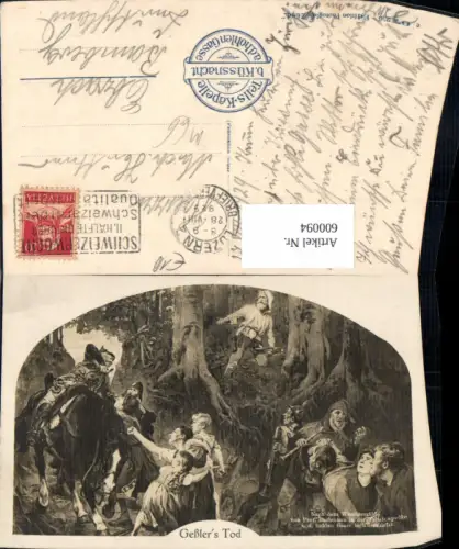 600094,Sagen Geßlers Tod Wilhelm Tell Tellskapelle Küssnacht Wandgemälde