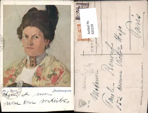 631219,Künstler Ak M. v. Posch Salzburgerin Salzburg Halsband Tracht pub Schulverein 1544