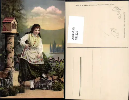 631225,Volkstracht aus Steiermark Kopftuch Marterl Bildstock Tracht pub F. E. Brandt 11