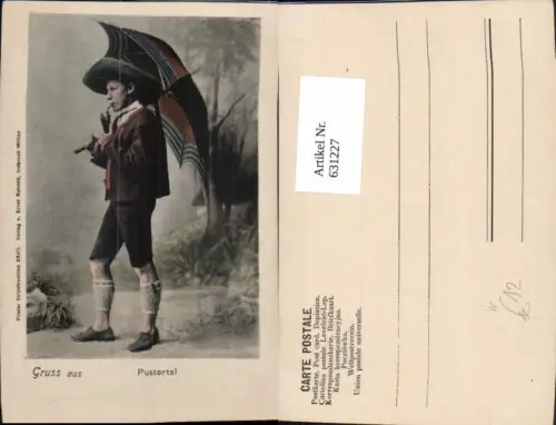 631227,Litho Pustertal Sillian Umgebung Mann Tracht Schirm Pfeife Rauchen