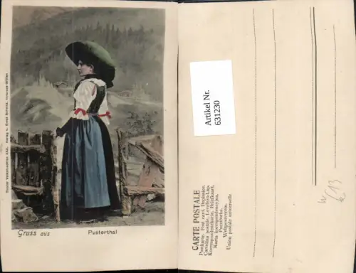 631230,Litho Pusterthal Pustertal b. Sillian Umgebung Frau Hut Tracht