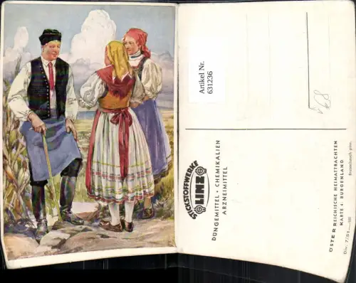 631236,Künstler Ak Brusenbach Burgenland Tracht pub Österr. Heimattrachten 4