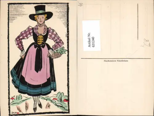 631240,Künstler Ak Dux Handkoloriert Frau Tracht