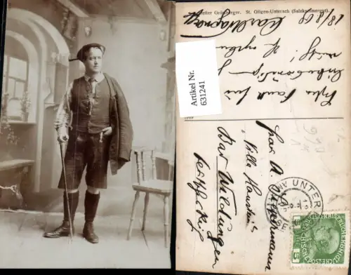 631241,Foto Ak Mann Lederhosen Tracht pub Atelier Grünberger St Gilgen Unterach Salzkammergut