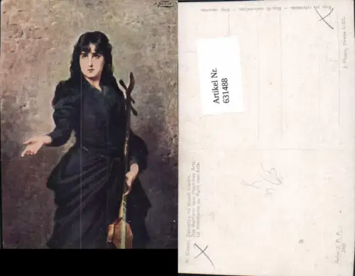 631488,Künstler Ak N. Sichel Die Bettlerin v. Pont des Arts Sinti Roma Mignon Zigeuner Instrument
