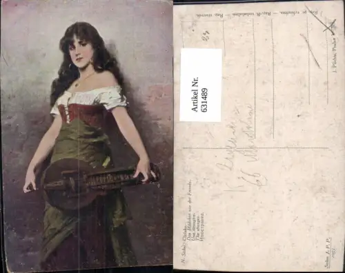 631489,Künstler Ak N. Sichel Das Mädchen a. d. Fremde Sinti Roma Mignon Zigeuner Mandoline