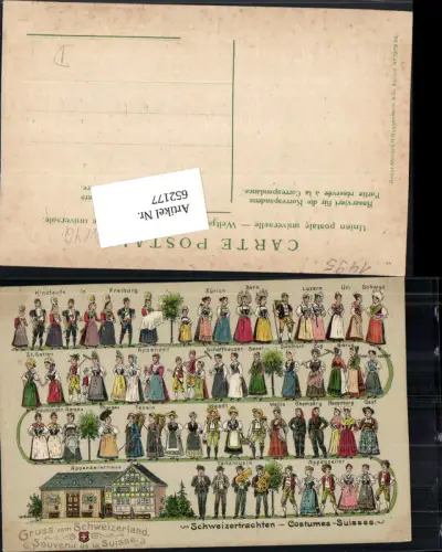 652177,Präge Lithographie Schweizertrachten Trachten Schweiz Freiburg Appenzell
