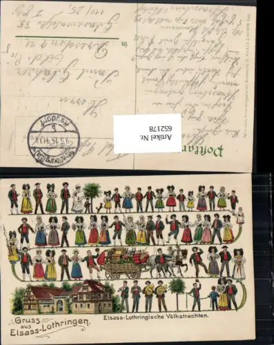 652178,Präge Lithographie Elsass Lothringen Volkstrachten Trachten