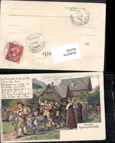 652182,Lithographie Appenzellerlande Appenzell Trachten Kühe