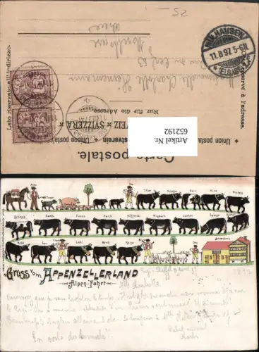 652192,Präge Lithographie Gruss v. Appenzellerland Alpenfahrt Appenzell Alpfahrt