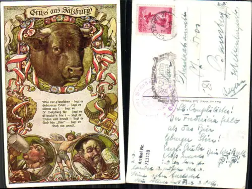 711128 Künstler AK Hubert v. Zwickle Salzburg Bier Spruch Rind Engel Alkohol