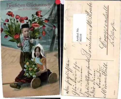 80210,Geburtstag Tulpen Kinder Tracht Holland Leiterwagen