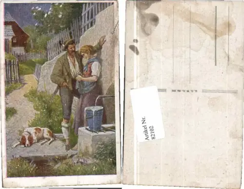 82102,Jäger Jagd Frau Brunnen Hund Jagdhund