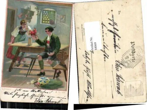 84069,Tolle Litho Jäger Jagd Frau Bauernstube