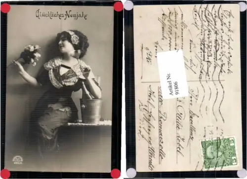 91806,Neujahr Frau Rosen Sekt Kübel Flasche Mode Art Deco