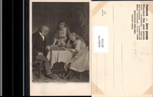 487558,Künstler Ak R. W. Wright Alter Mann u. Mädchen Brettspiel Spiele