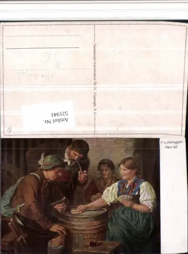 521941,Künstler AK F. v. Defregger Her Aß Kartenspiel Spiel Pfeife